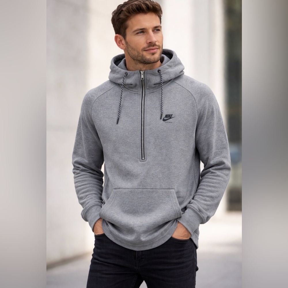 Nike Air Max Red Label Heather Gray Half-Zip Thick Hoodie Size XL